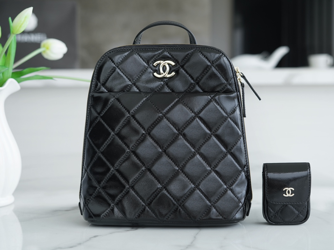 Chanel 22A Glossy Calfskin Backpack Black Glossy Calfskin  