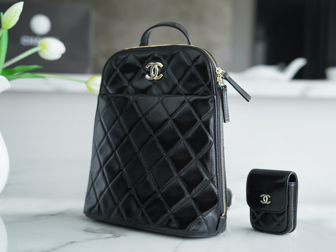 Chanel 22A Glossy Calfskin Backpack Black Glossy Calfskin  