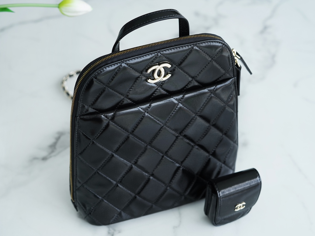 Chanel 22A Glossy Calfskin Backpack Black Glossy Calfskin  