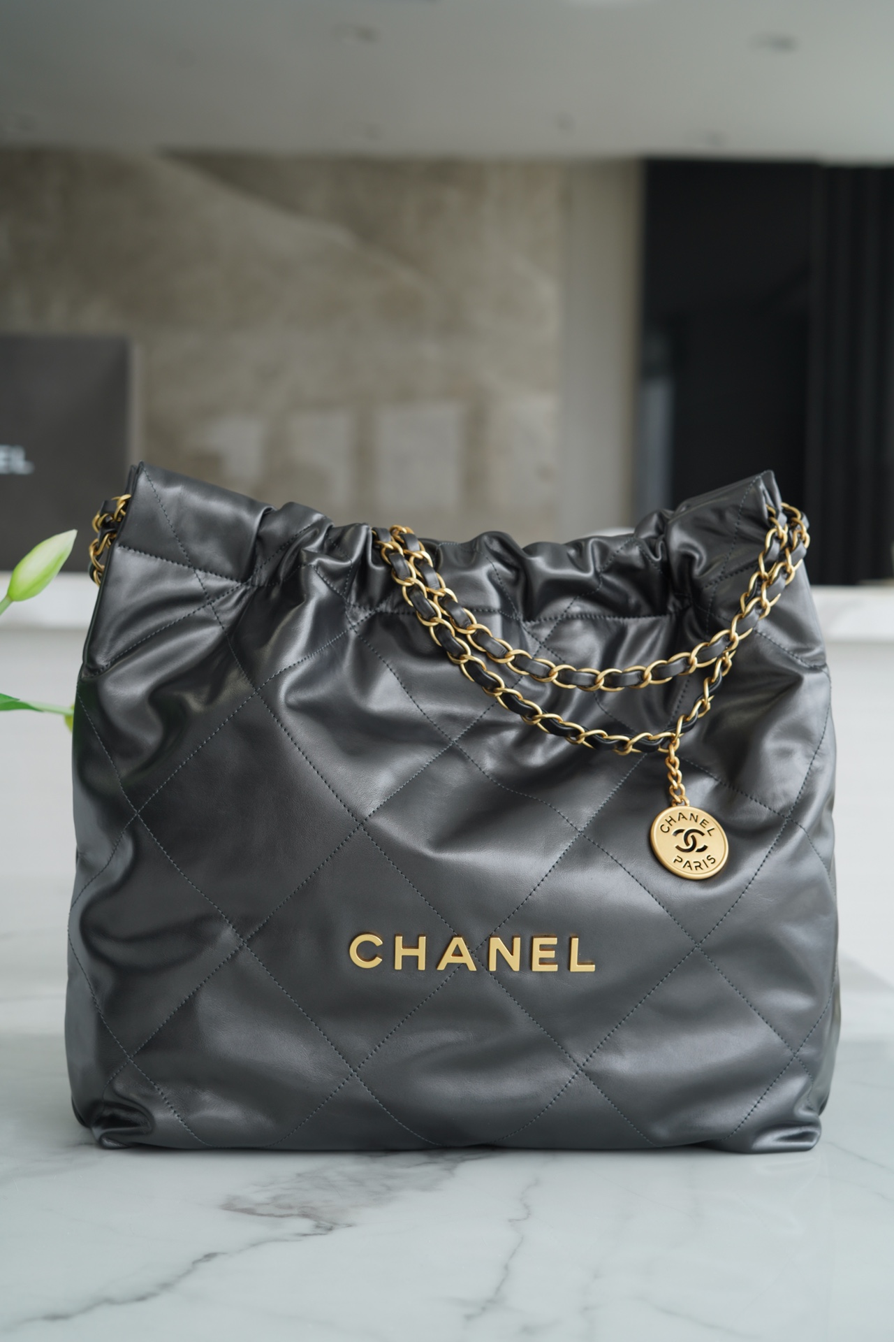 Chanel 22P 22 Bag Metallic Grey Medium