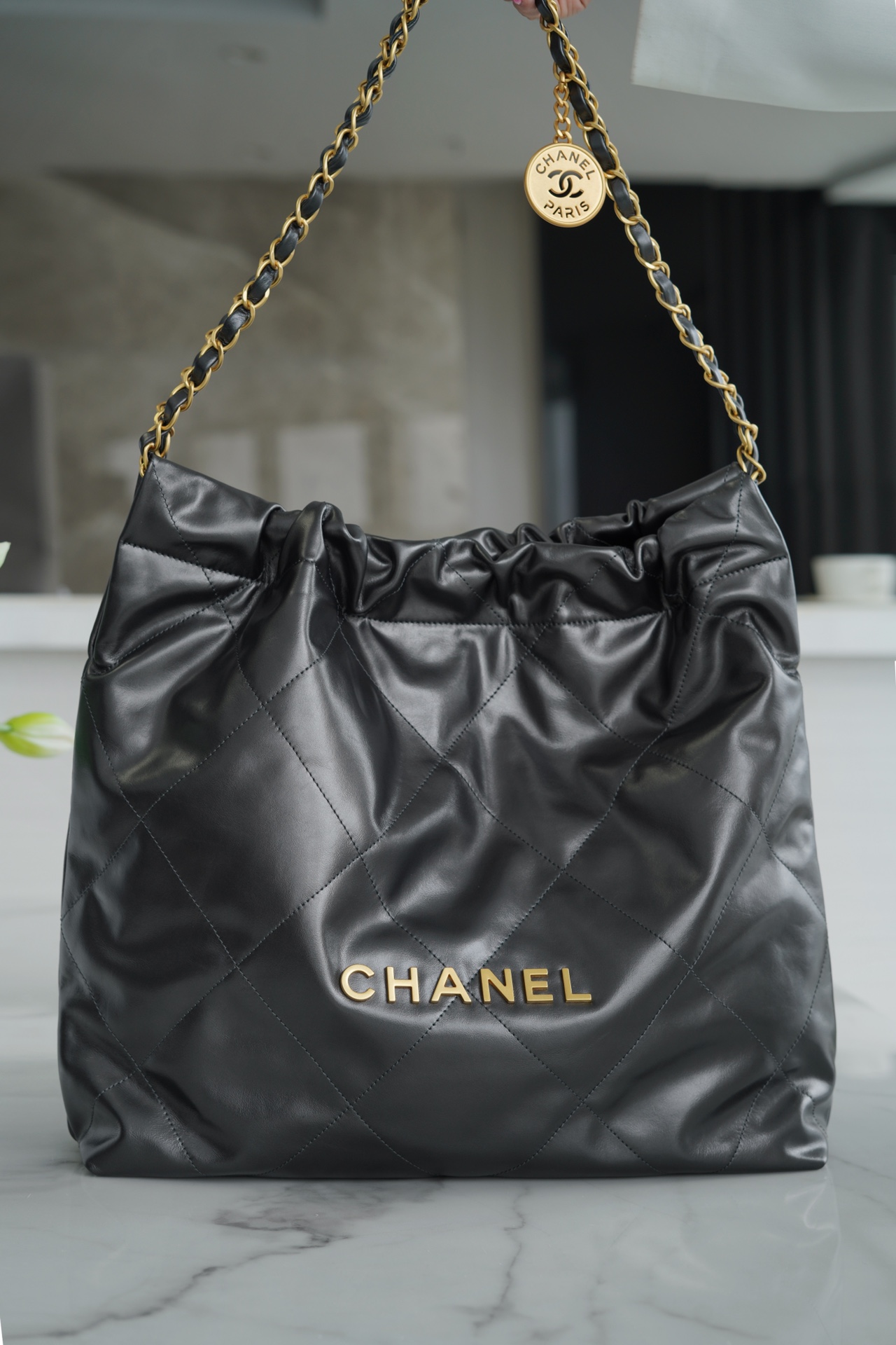 Chanel 22P 22 Bag Metallic Grey Medium