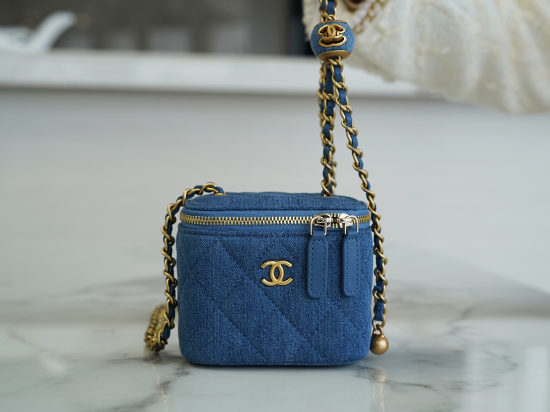 Chanel 22C Denim Metal Ball Box Bag Chanel Denim Collection  