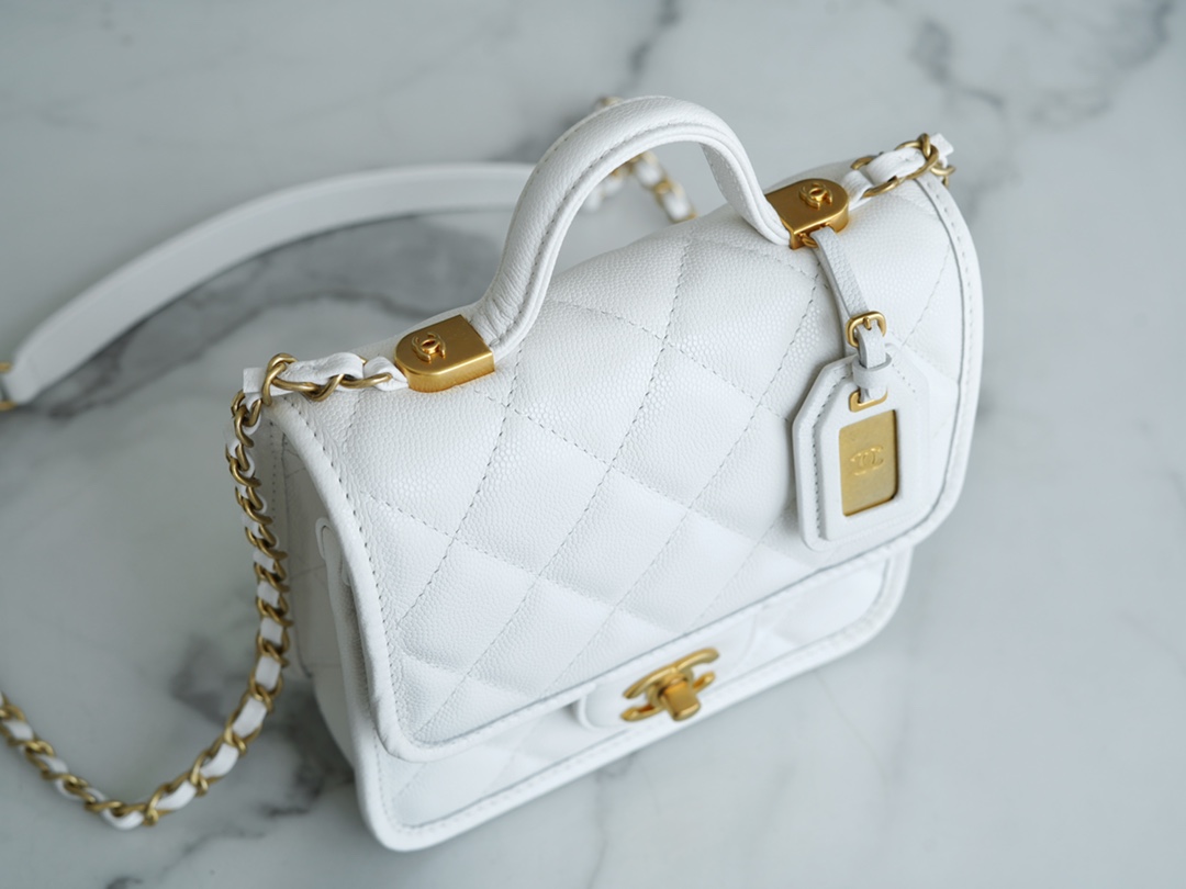 Chanel 22K Postman Tofu Bag White Fine Grain Calfskin  