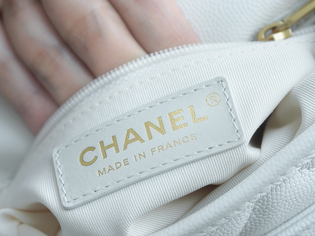 Chanel 22K Postman Tofu Bag White Fine Grain Calfskin  