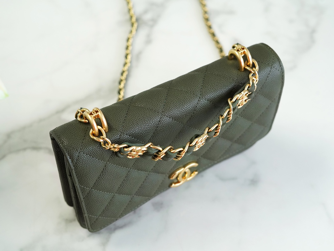 Chanel 22K Chain Bag Cuban Green Lizard-Print Calfskin  