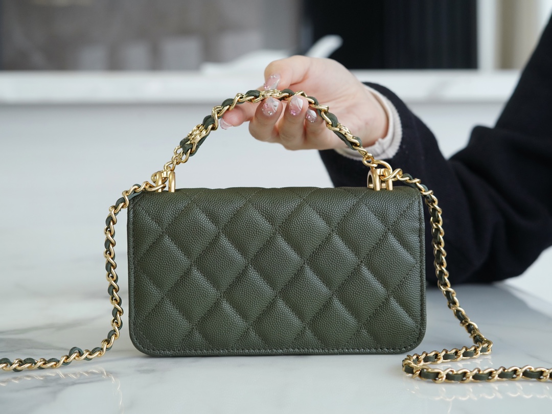 Chanel 22K Chain Mini Phone Bag Cuban Green Lizard-Print Calfskin  