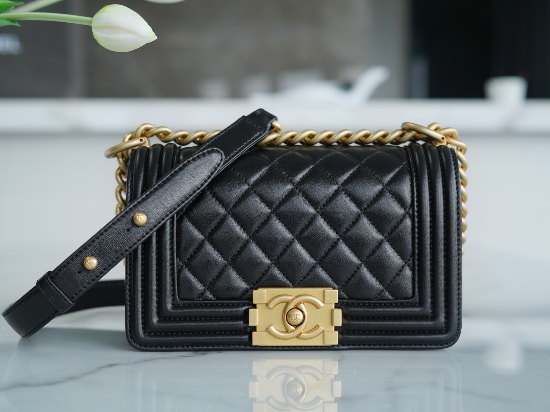 Chanel Leboy Black and Gold Small Lambskin  