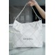 Chanel 22P 22 Bag Medium White and Silver with Black Line  