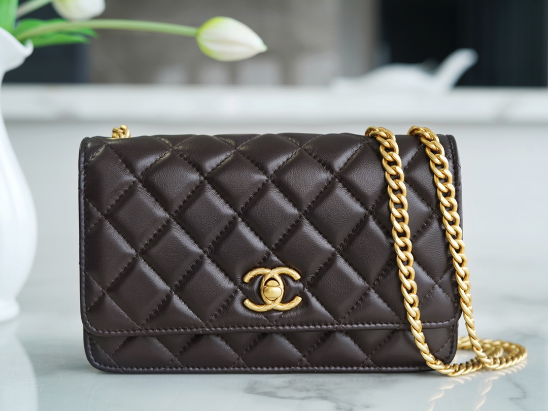 Chanel 22K Small Gold Bar Adjustment Deep Brown  