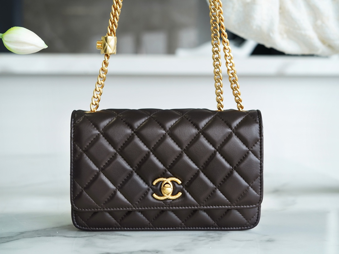 Chanel 22K Small Gold Bar Adjustment Deep Brown  