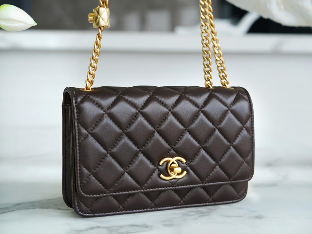 Chanel 22K Small Gold Bar Adjustment Deep Brown  