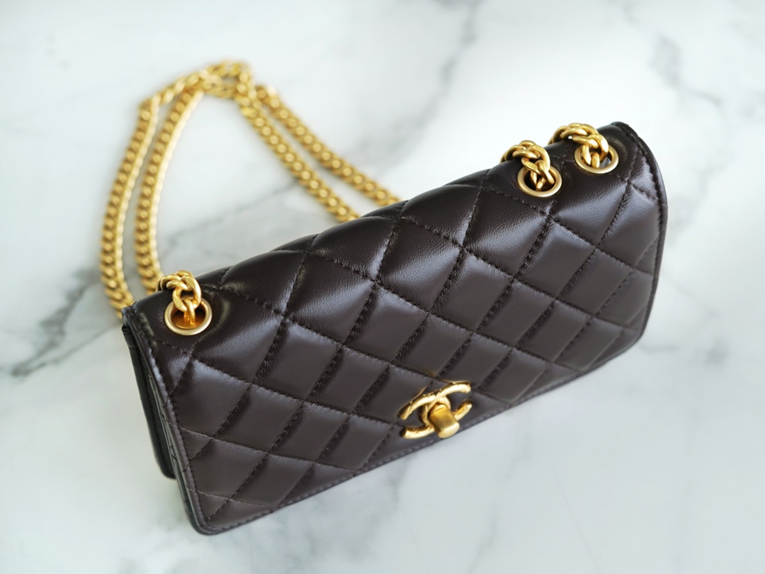 Chanel 22K Small Gold Bar Adjustment Deep Brown  