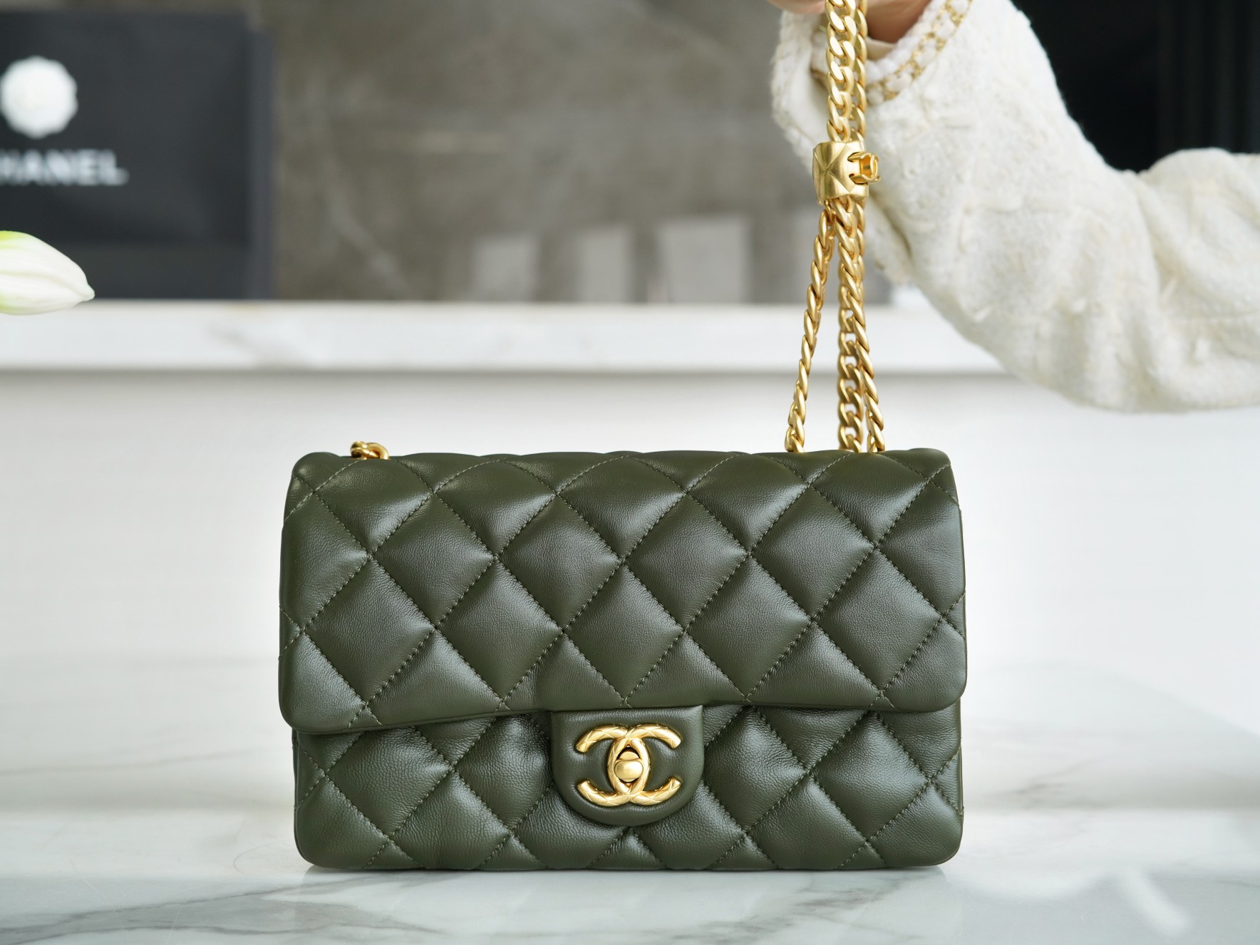 Chanel 22K Adjustment Flap Bag Small Green  