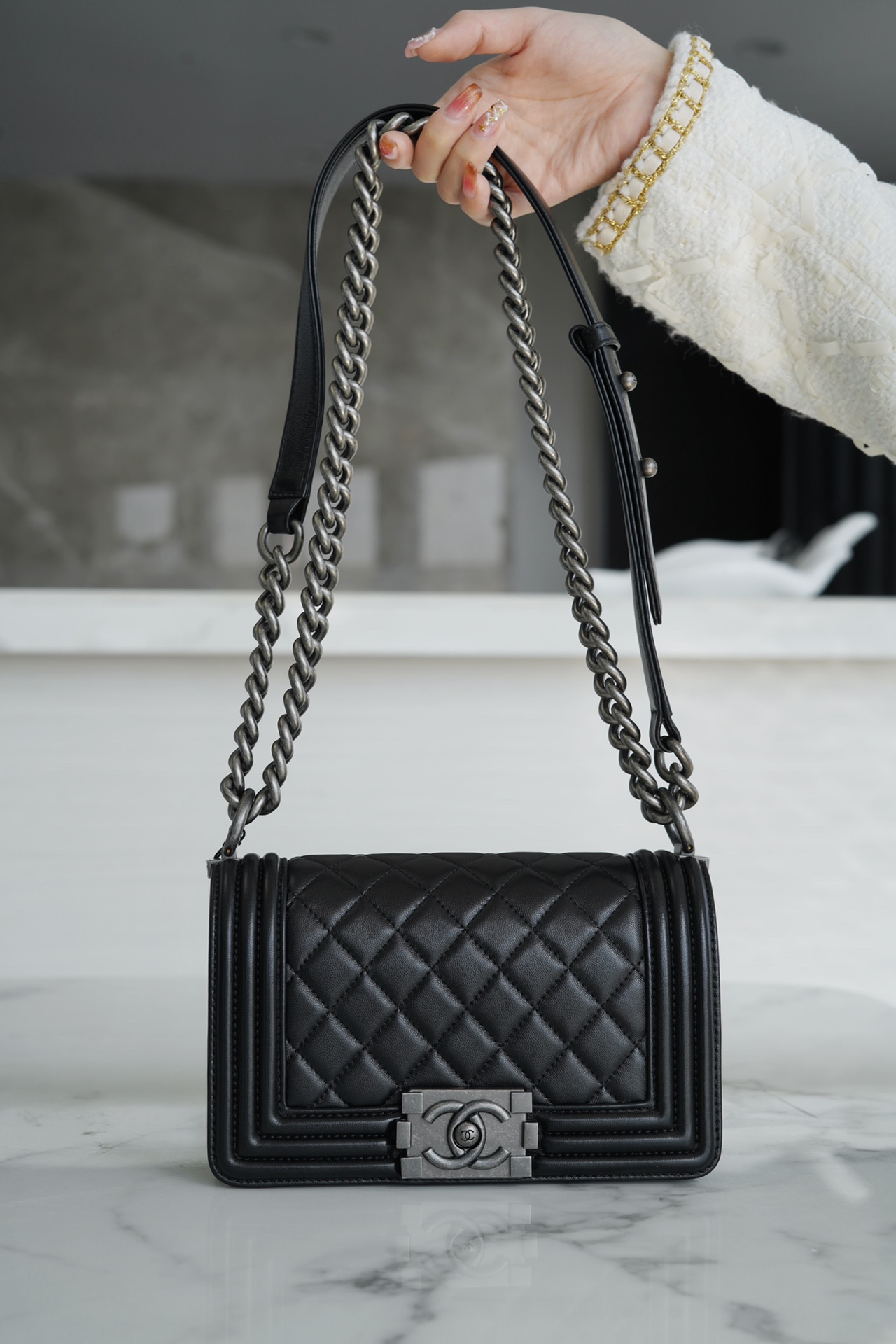 Chanel Leboy Black and Silver Small Lambskin  