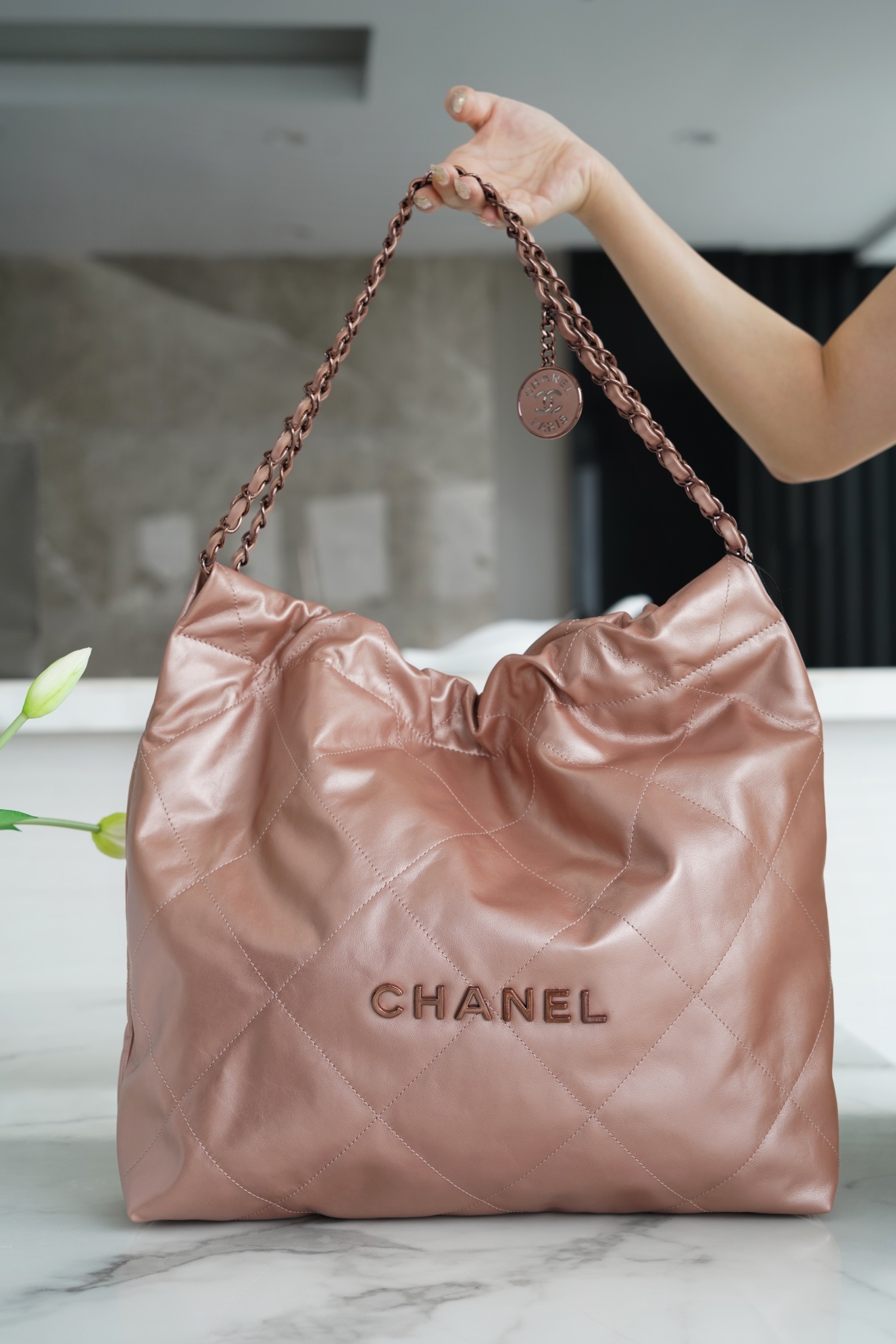 Chanel 22P 22 Bag Medium Rose Gold  