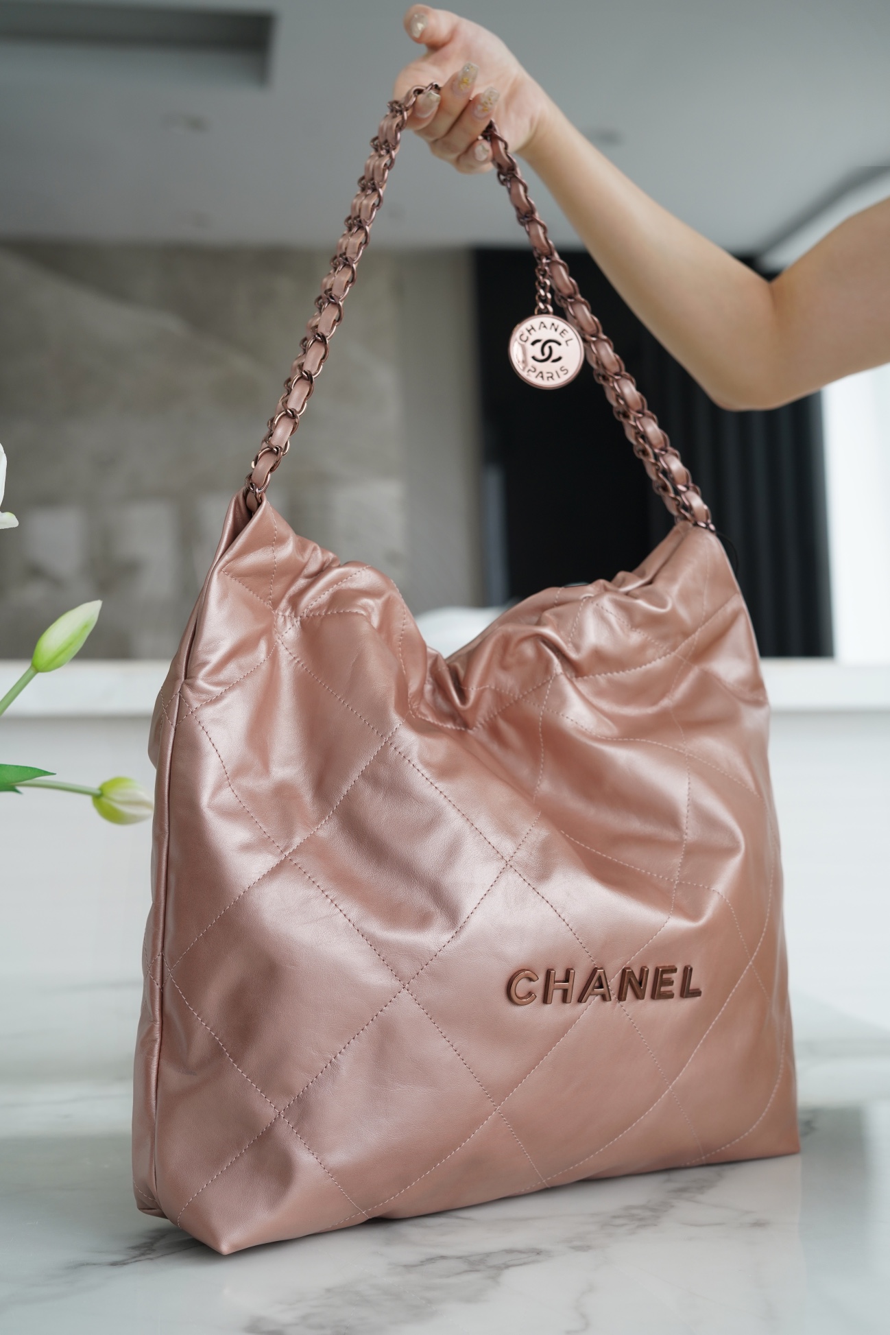 Chanel 22P 22 Bag Medium Rose Gold  