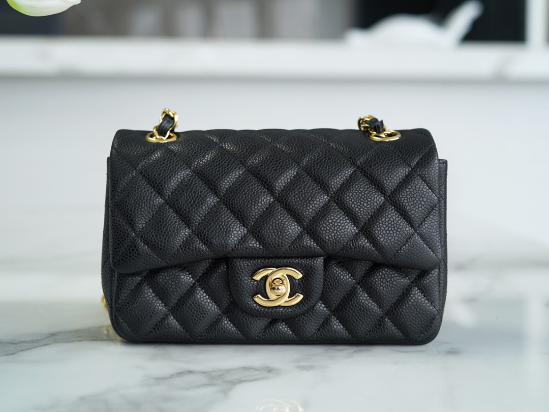 CF Mini Classic Flap Lizard-Print Calfskin Black and Gold  