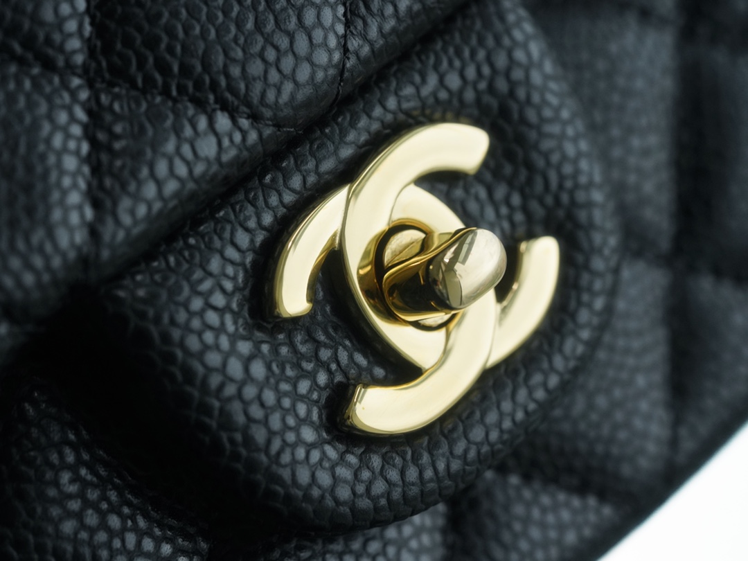 CF Mini Classic Flap Lizard-Print Calfskin Black and Gold  