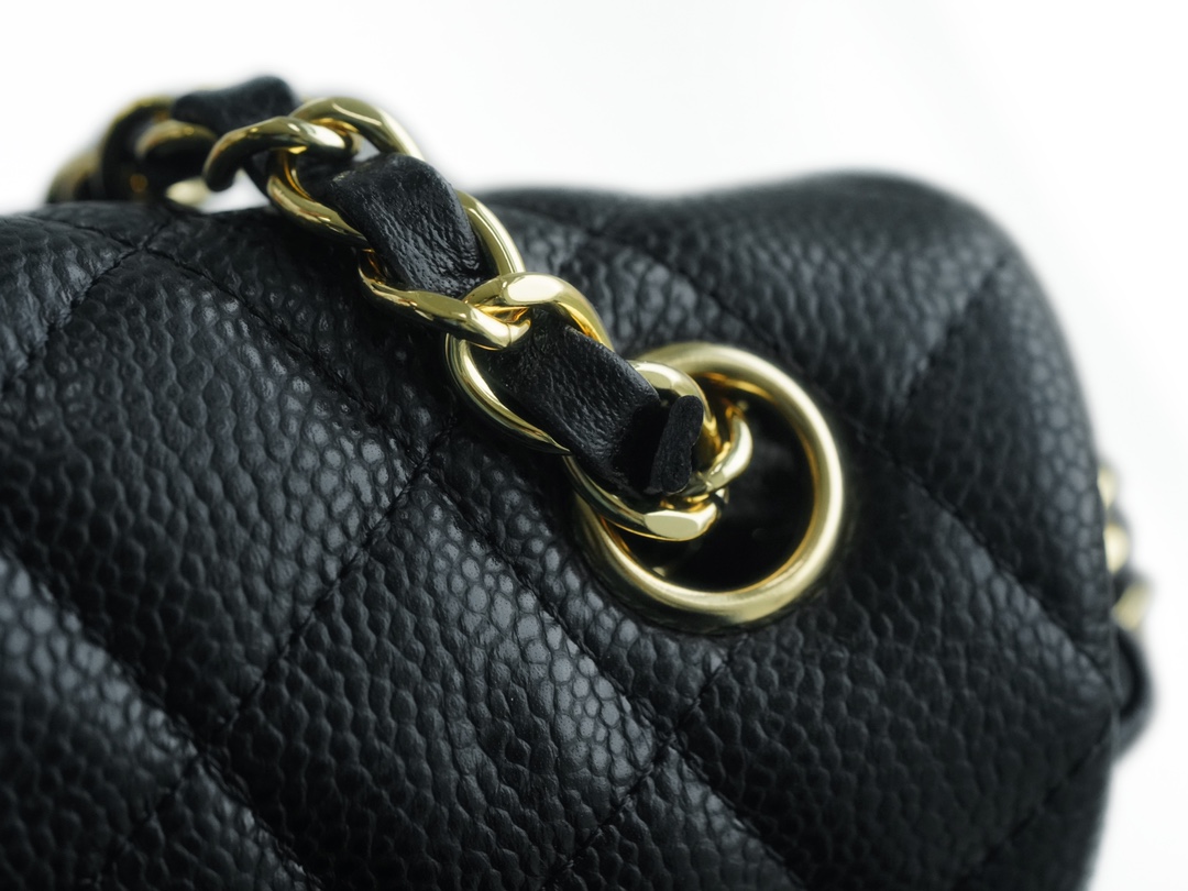 CF Mini Classic Flap Lizard-Print Calfskin Black and Gold  