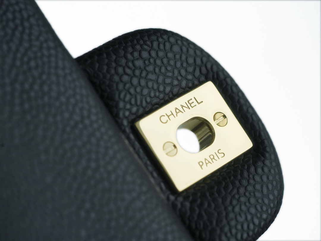 CF Mini Classic Flap Lizard-Print Calfskin Black and Gold  