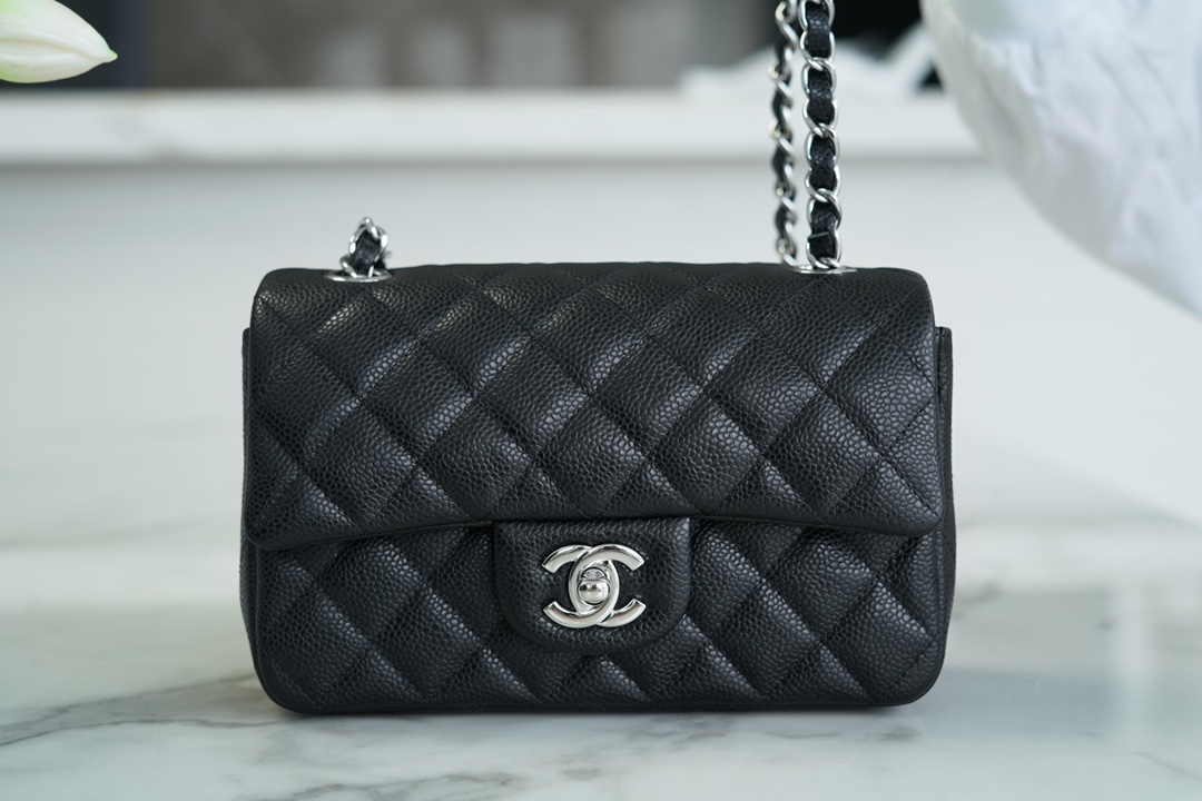 CF Mini Classic Flap Lizard-Print Calfskin Black and Silver  