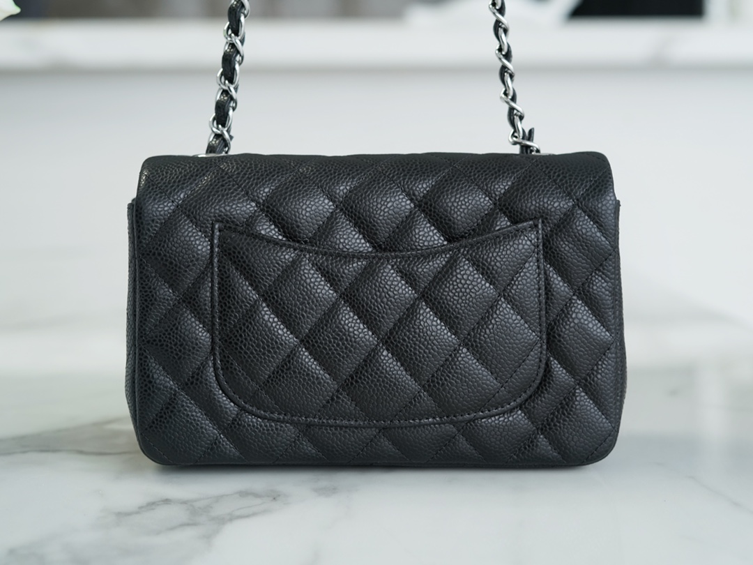 CF Mini Classic Flap Lizard-Print Calfskin Black and Silver  