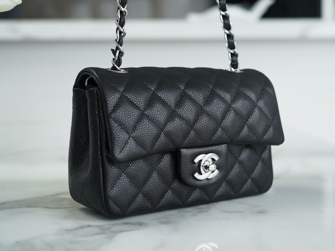 CF Mini Classic Flap Lizard-Print Calfskin Black and Silver  