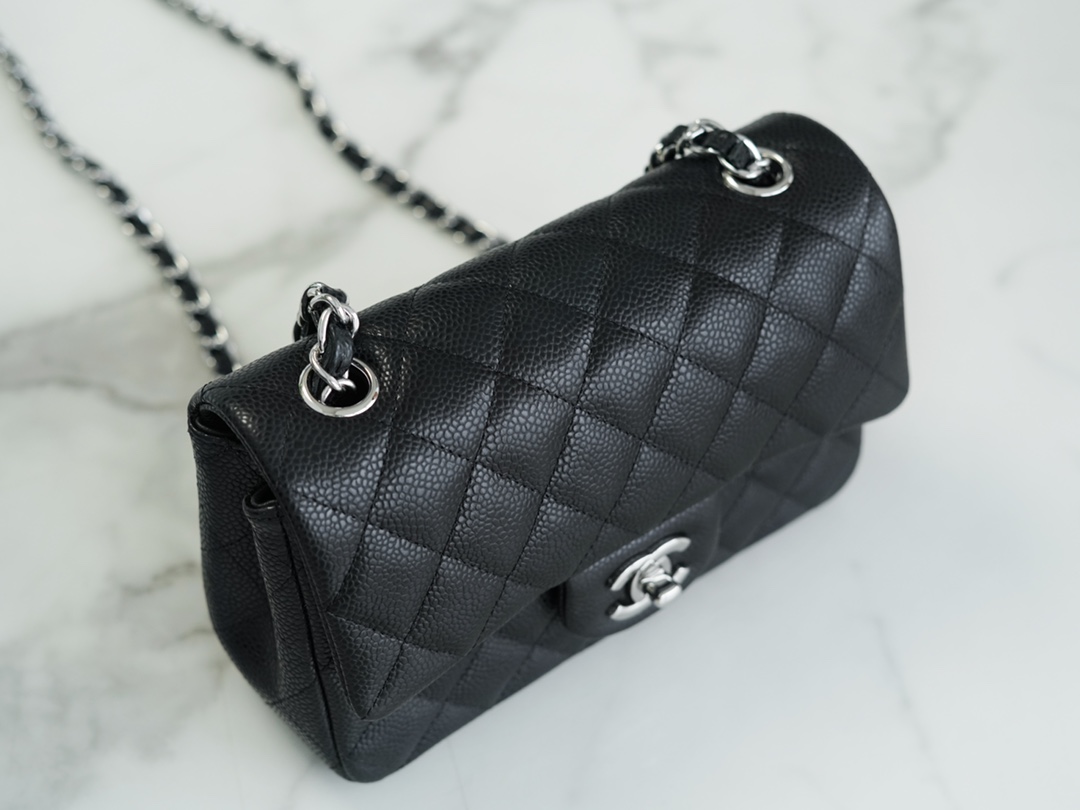 CF Mini Classic Flap Lizard-Print Calfskin Black and Silver  