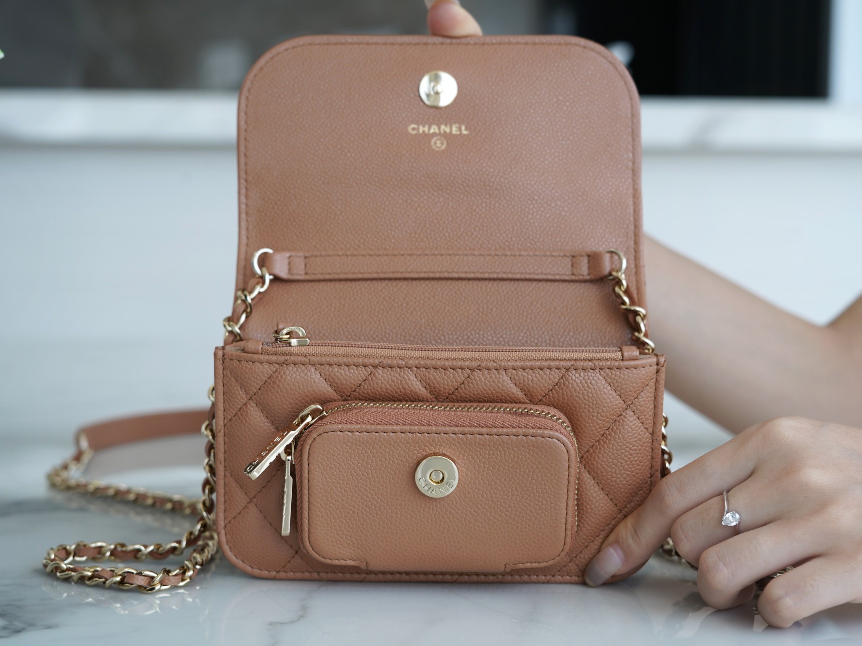 Chanel 22B Mini Postman Bag Caramel Caviar Calfskin  