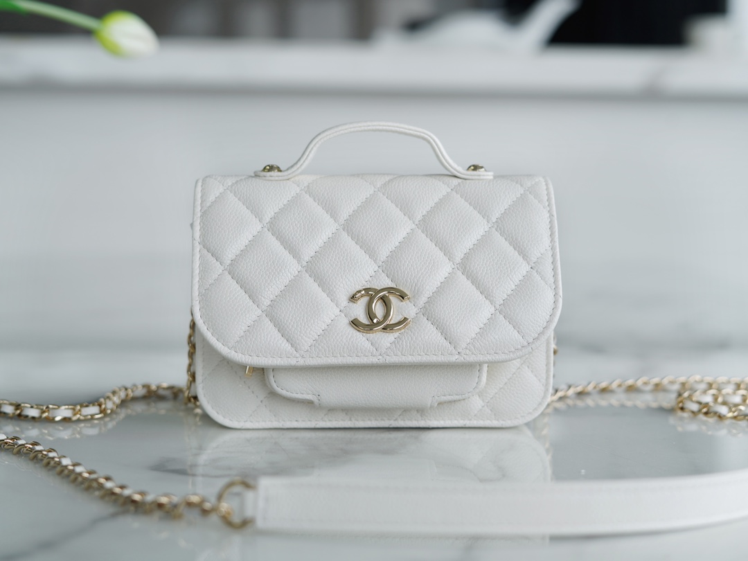 Chanel 22B Mini Postman Bag White Caviar Calfskin  