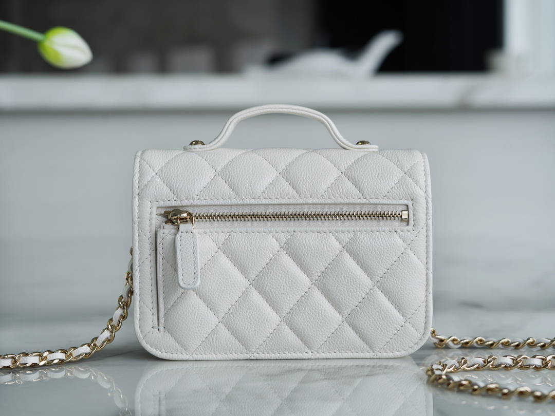 Chanel 22B Mini Postman Bag White Caviar Calfskin  