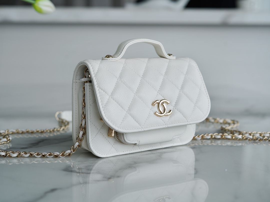 Chanel 22B Mini Postman Bag White Caviar Calfskin  