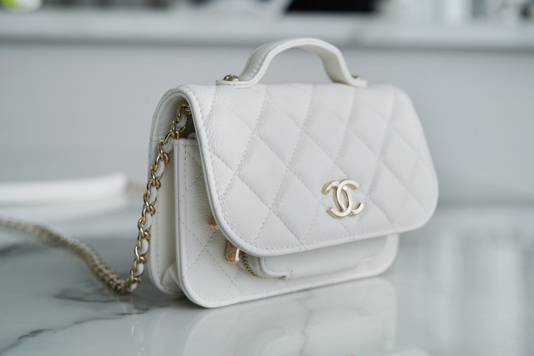 Chanel 22B Mini Postman Bag White Caviar Calfskin  