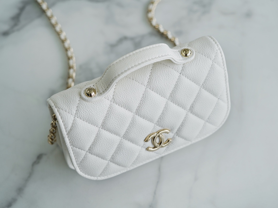 Chanel 22B Mini Postman Bag White Caviar Calfskin  