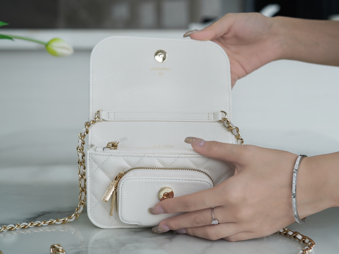 Chanel 22B Mini Postman Bag White Caviar Calfskin  