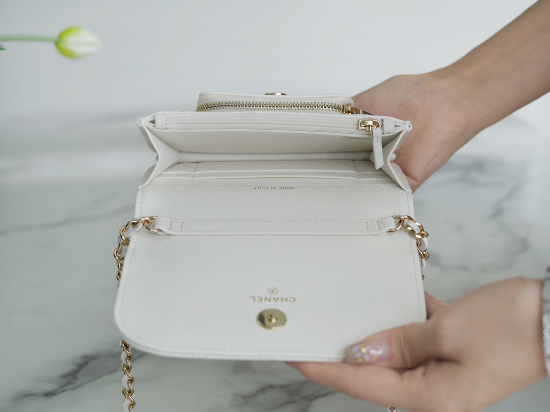 Chanel 22B Mini Postman Bag White Caviar Calfskin  