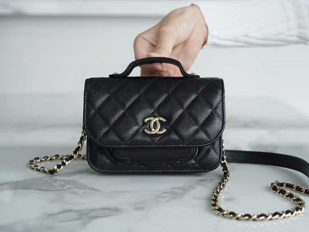 Chanel 22B Mini Postman Bag Black Caviar Calfskin  