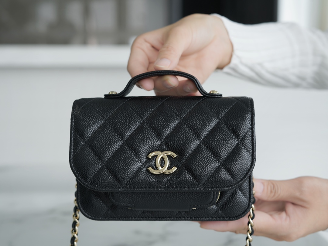 Chanel 22B Mini Postman Bag Black Caviar Calfskin  