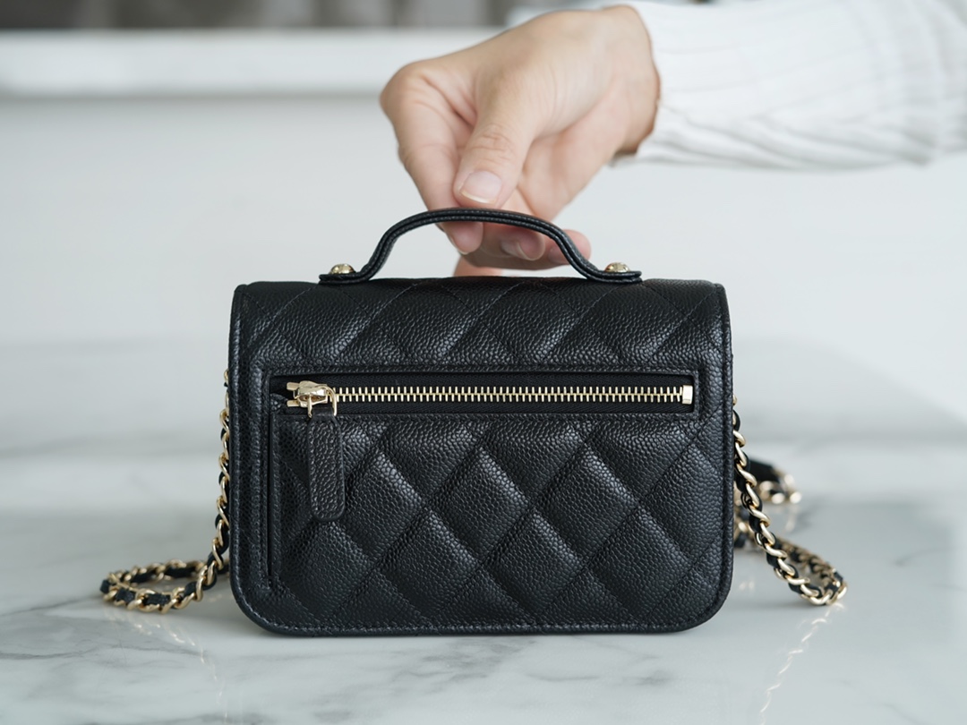 Chanel 22B Mini Postman Bag Black Caviar Calfskin  