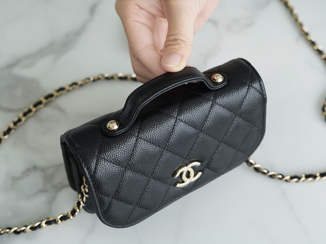 Chanel 22B Mini Postman Bag Black Caviar Calfskin  