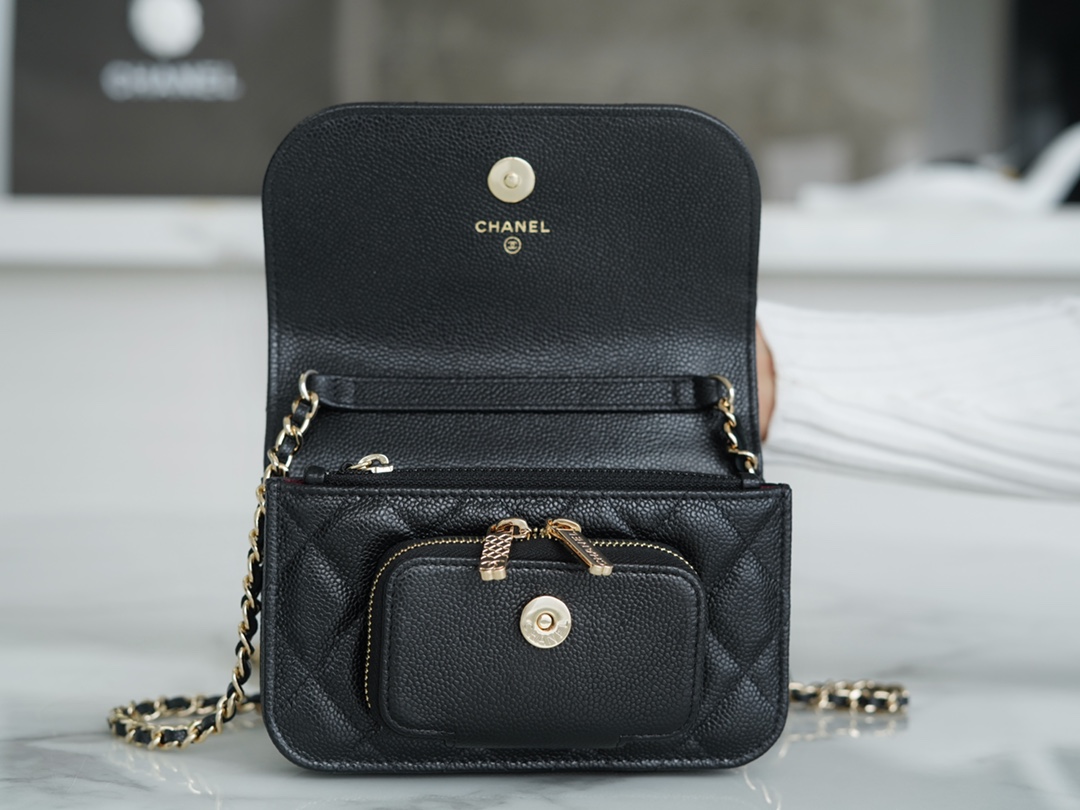 Chanel 22B Mini Postman Bag Black Caviar Calfskin  