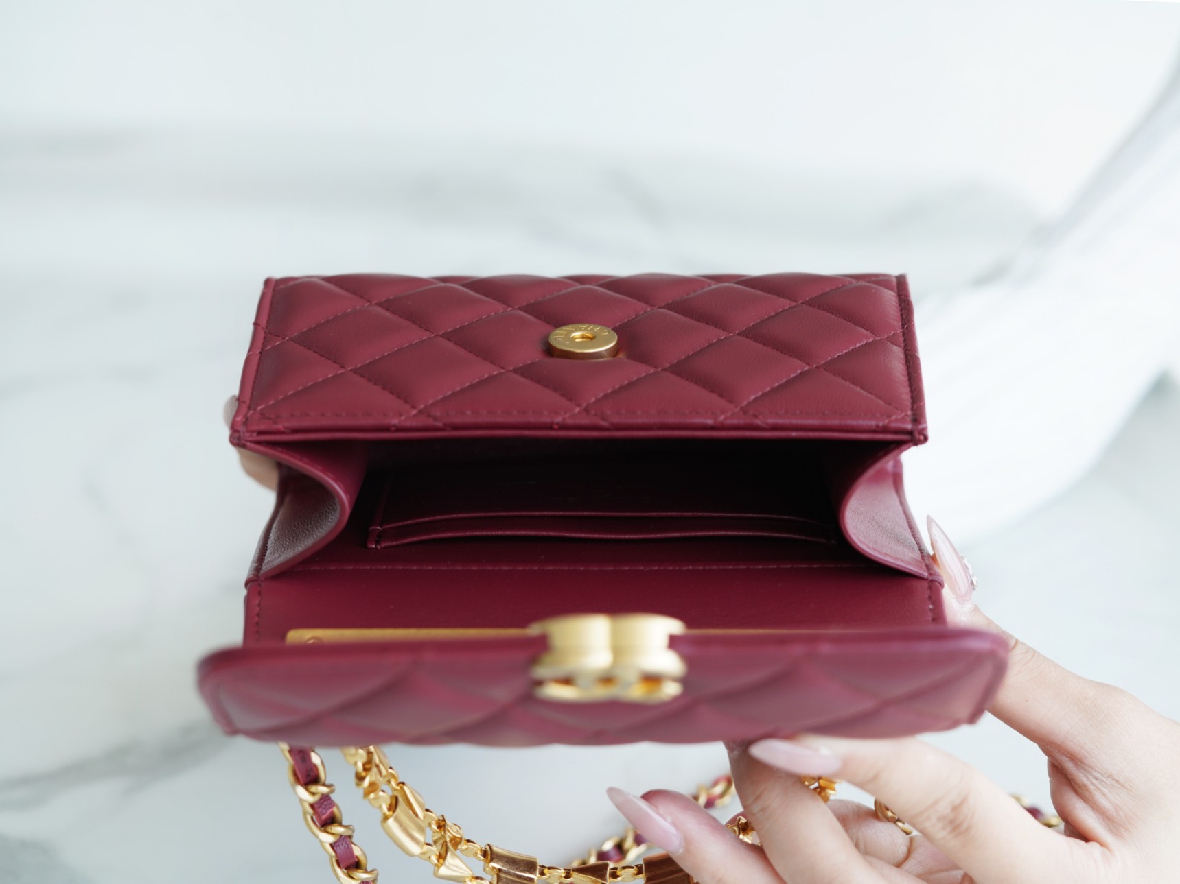 Chanel 22B Enamel Handle Chain Bag Medium Wine Red  