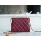 Chanel 22B Enamel Handle Chain Bag Medium Wine Red  