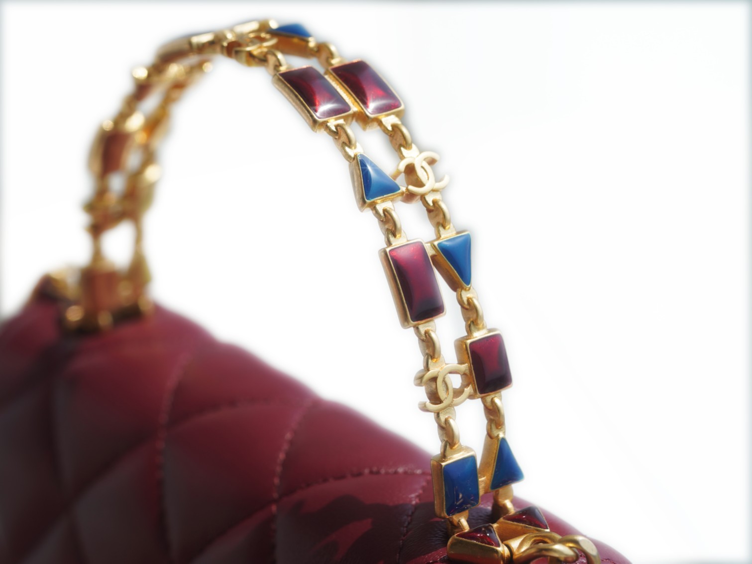 Chanel 22B Enamel Handle Chain Bag Medium Wine Red  