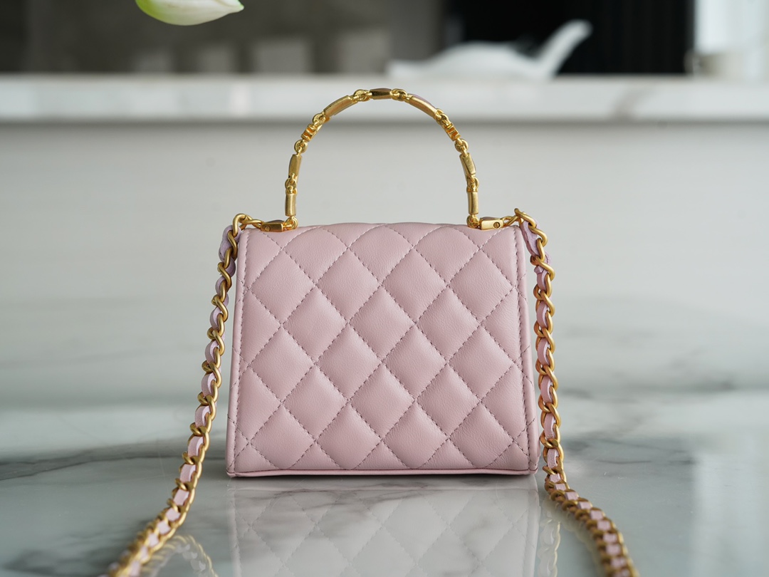 Chanel 22B Enamel Handle Chain Bag Small Pink  