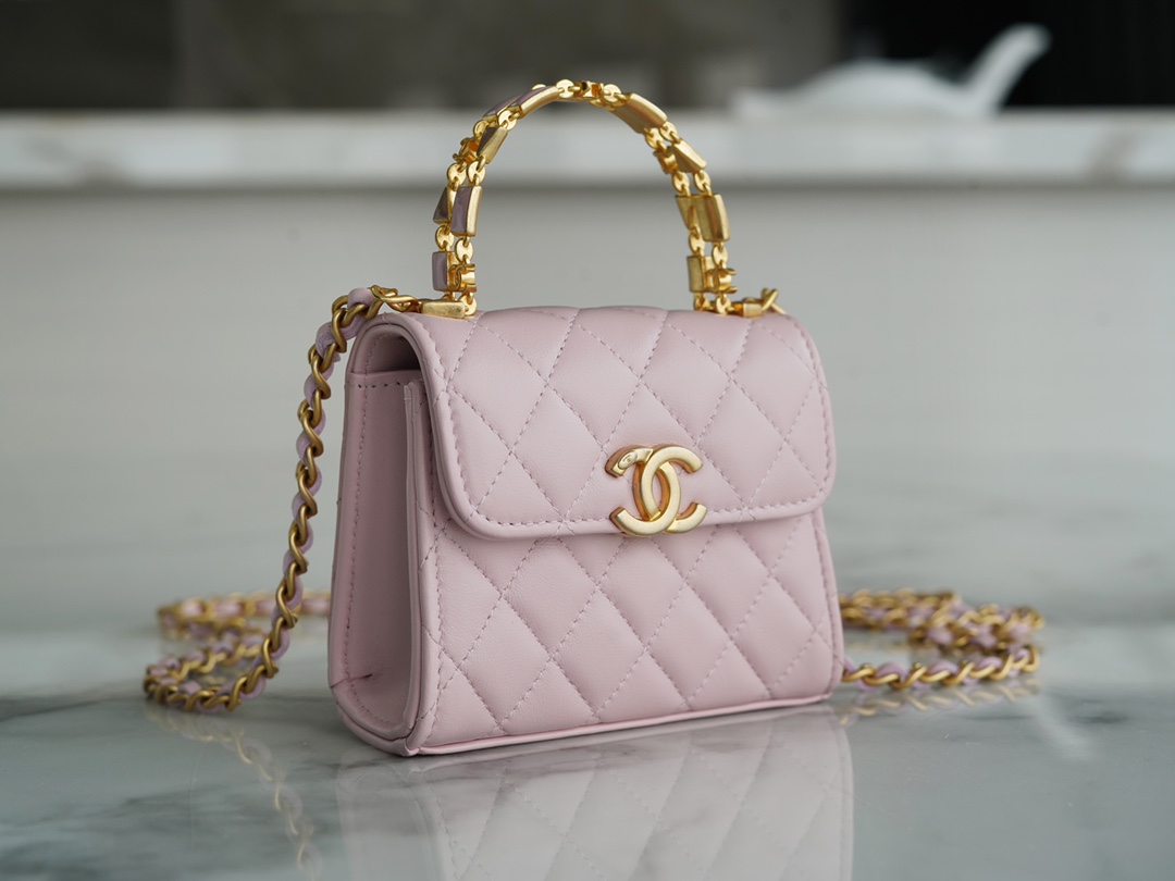 Chanel 22B Enamel Handle Chain Bag Small Pink  