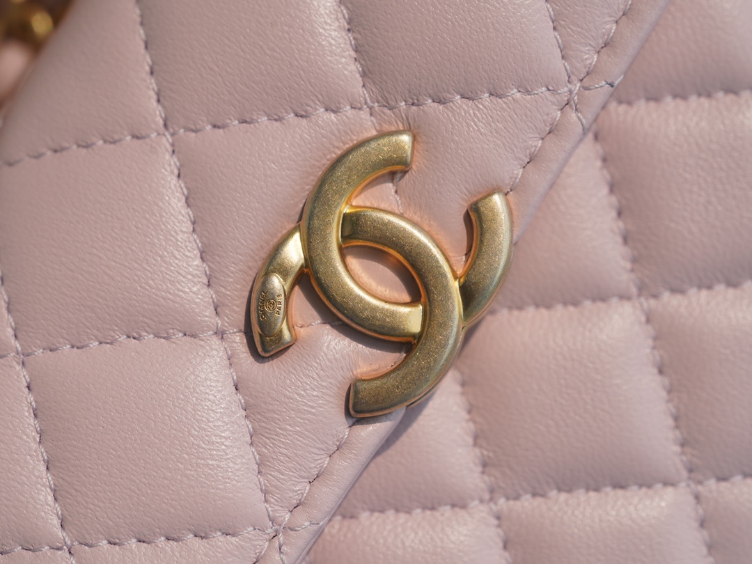 Chanel 22B Enamel Handle Chain Bag Small Pink  