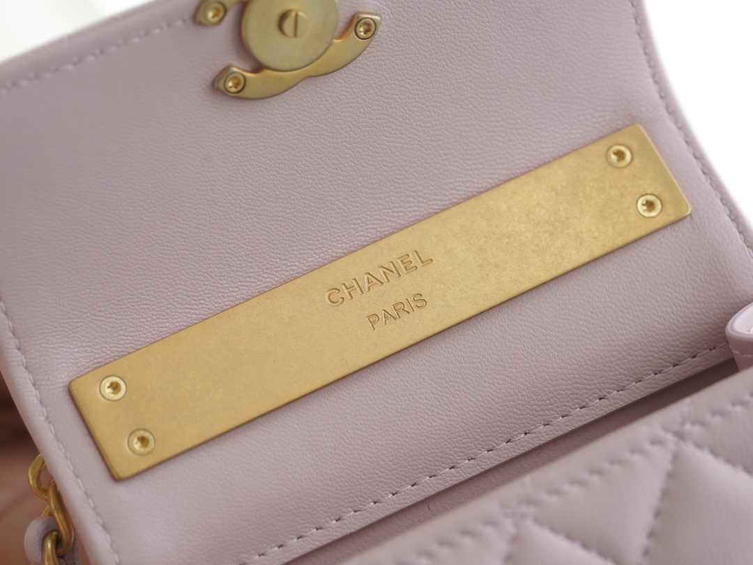 Chanel 22B Enamel Handle Chain Bag Small Pink  