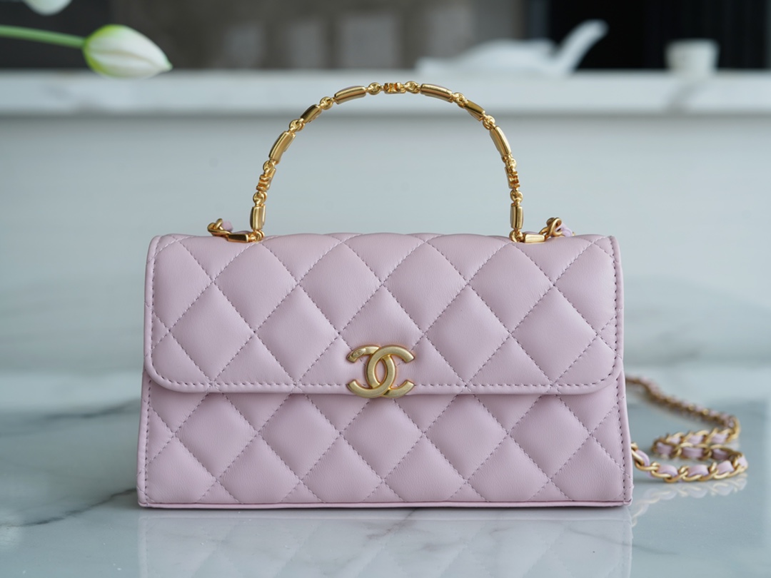 Chanel 22B Enamel Clasp Kelly Large Pink Lambskin  