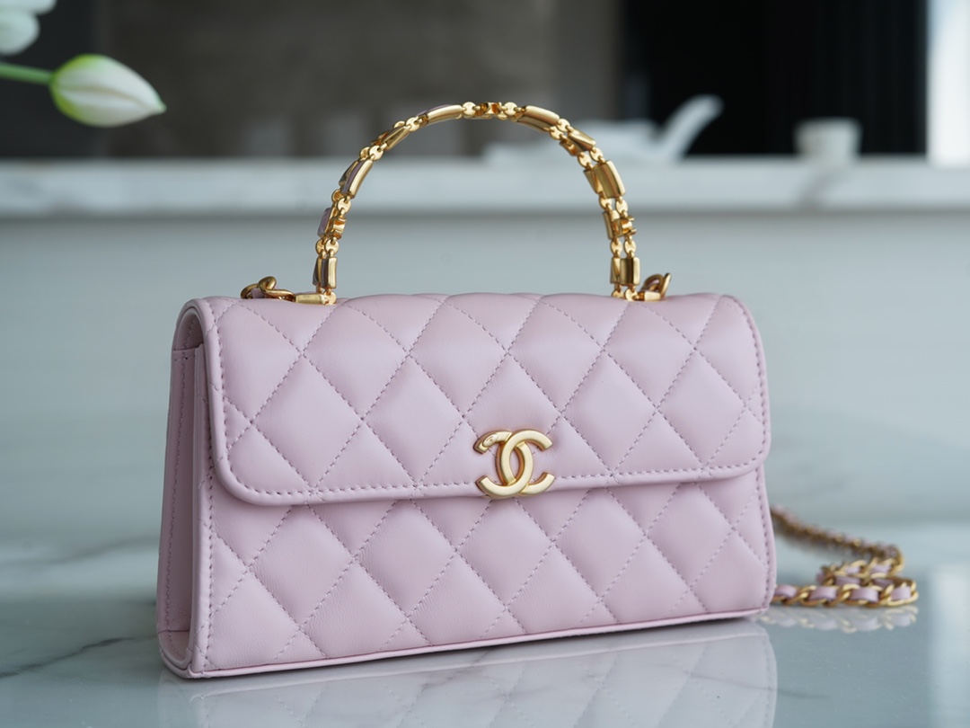 Chanel 22B Enamel Clasp Kelly Large Pink Lambskin  